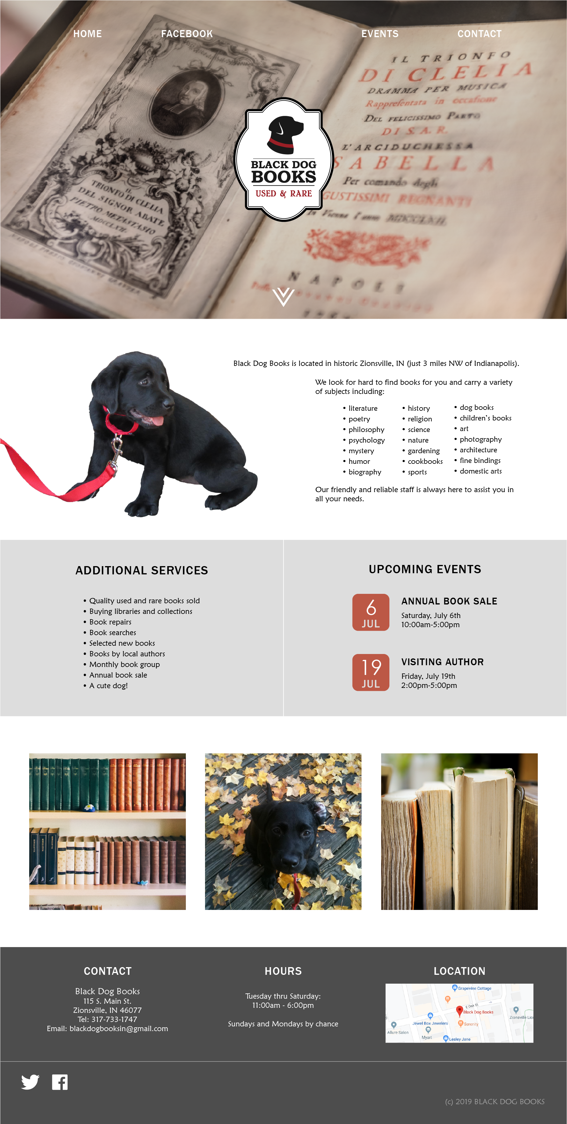 Black Dog Books homepage mockup